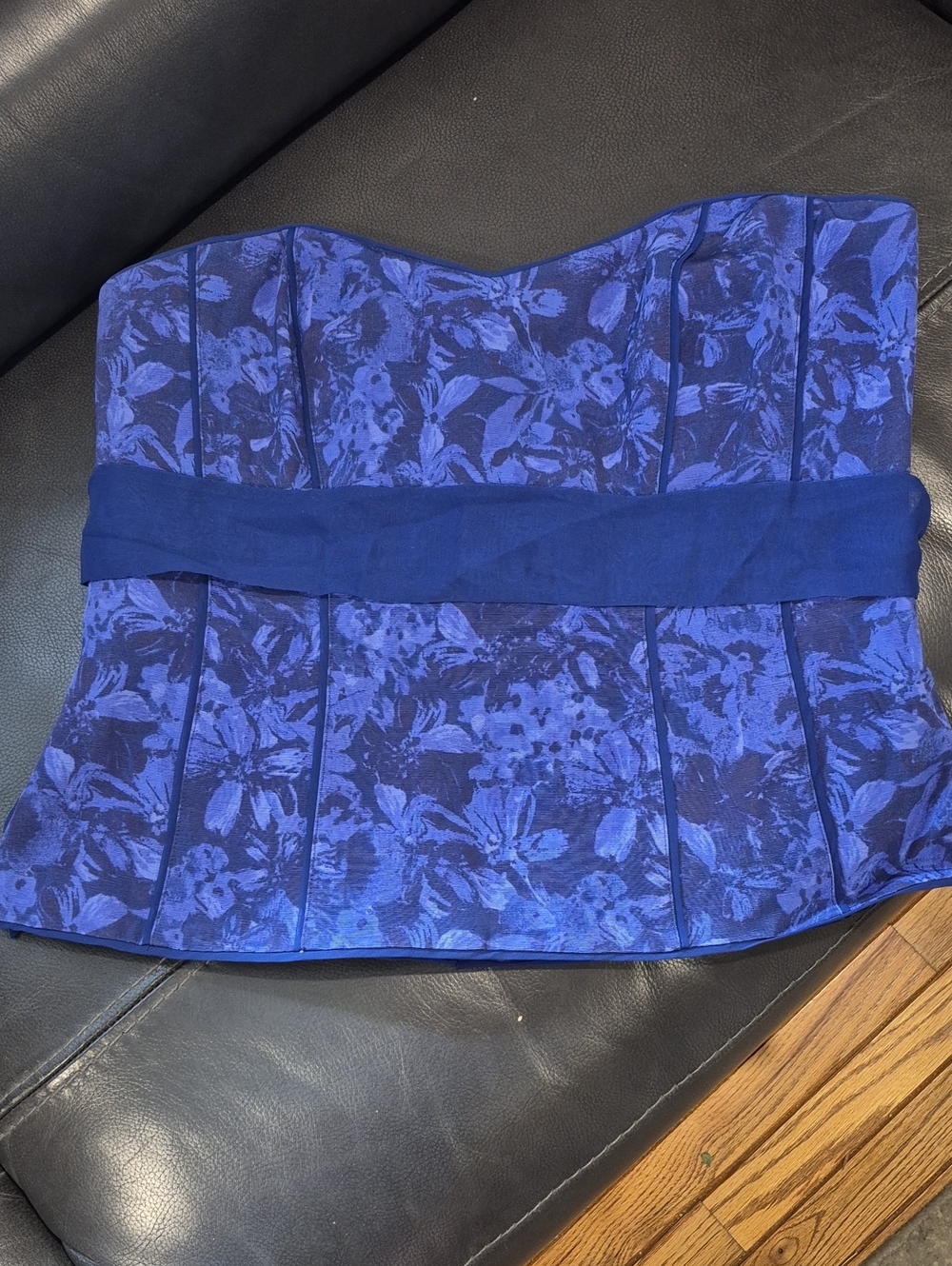 Blue Floral Strapless Bustier Top